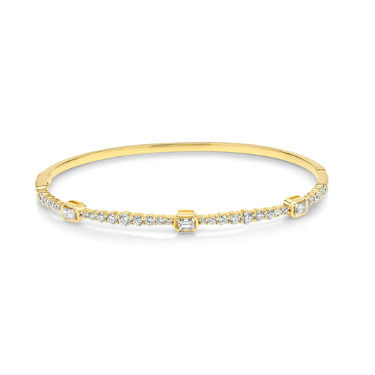 18ct Yellow Gold Round and Emerald Cut Diamond Bangle