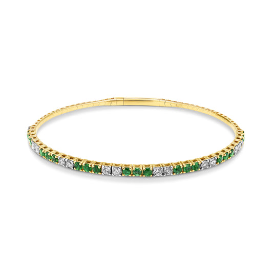 14ct Yellow Gold Emerald and Diamond Bangle