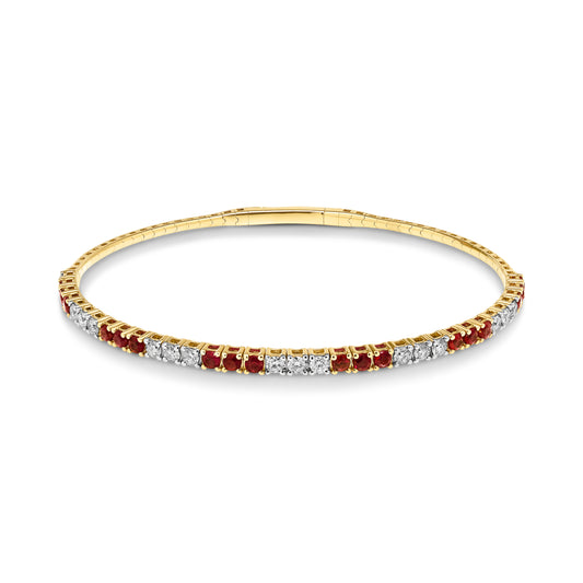 14ct Yellow Gold Ruby and Diamond Bangle