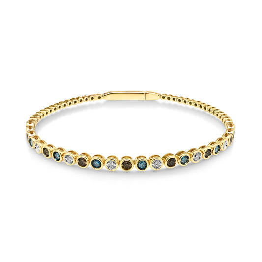 14ct Yellow Gold Blue, Brown and White Diamond Bangle