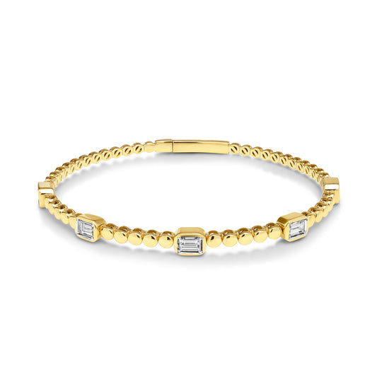 14ct Yellow Gold and Emerald Cut Diamond Bangle