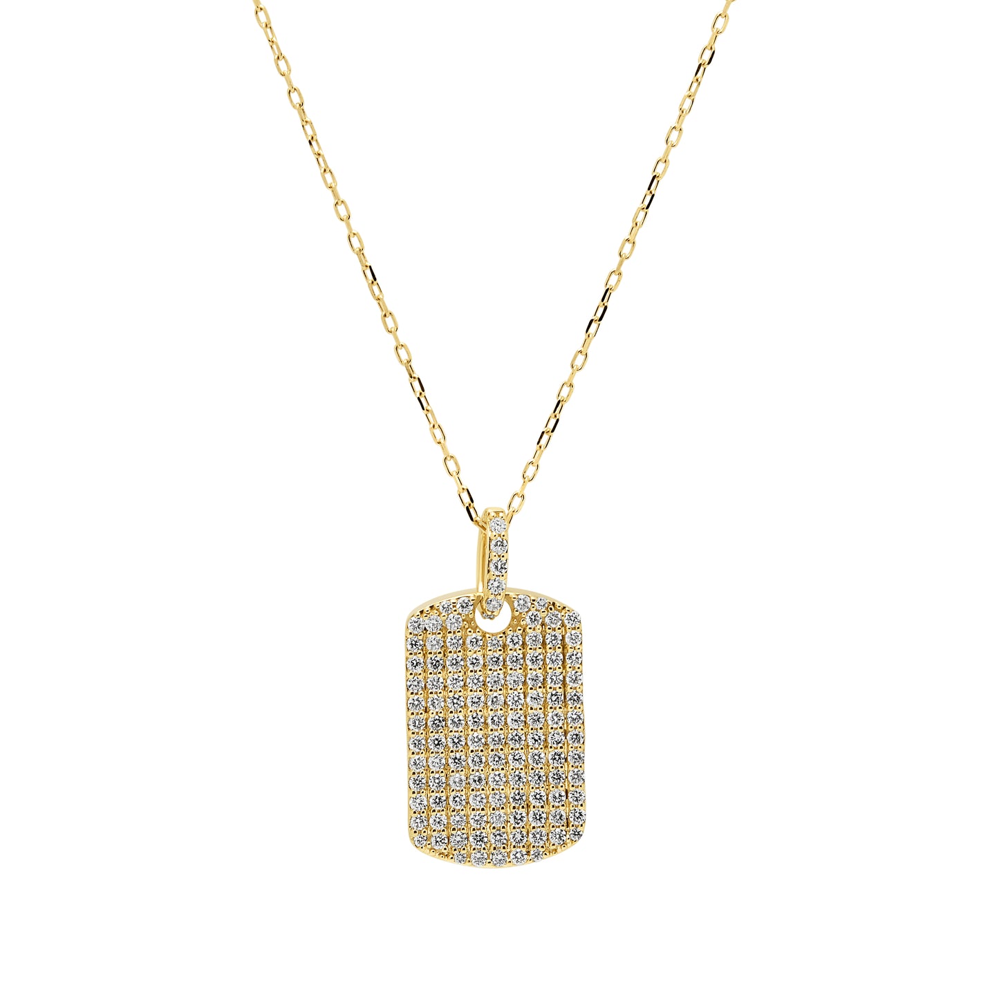 18ct Yellow Gold Pave Diamond Tag Pendant on Chain