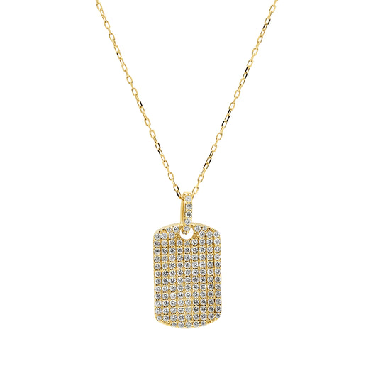 18ct Yellow Gold Pave Diamond Tag Pendant on Chain