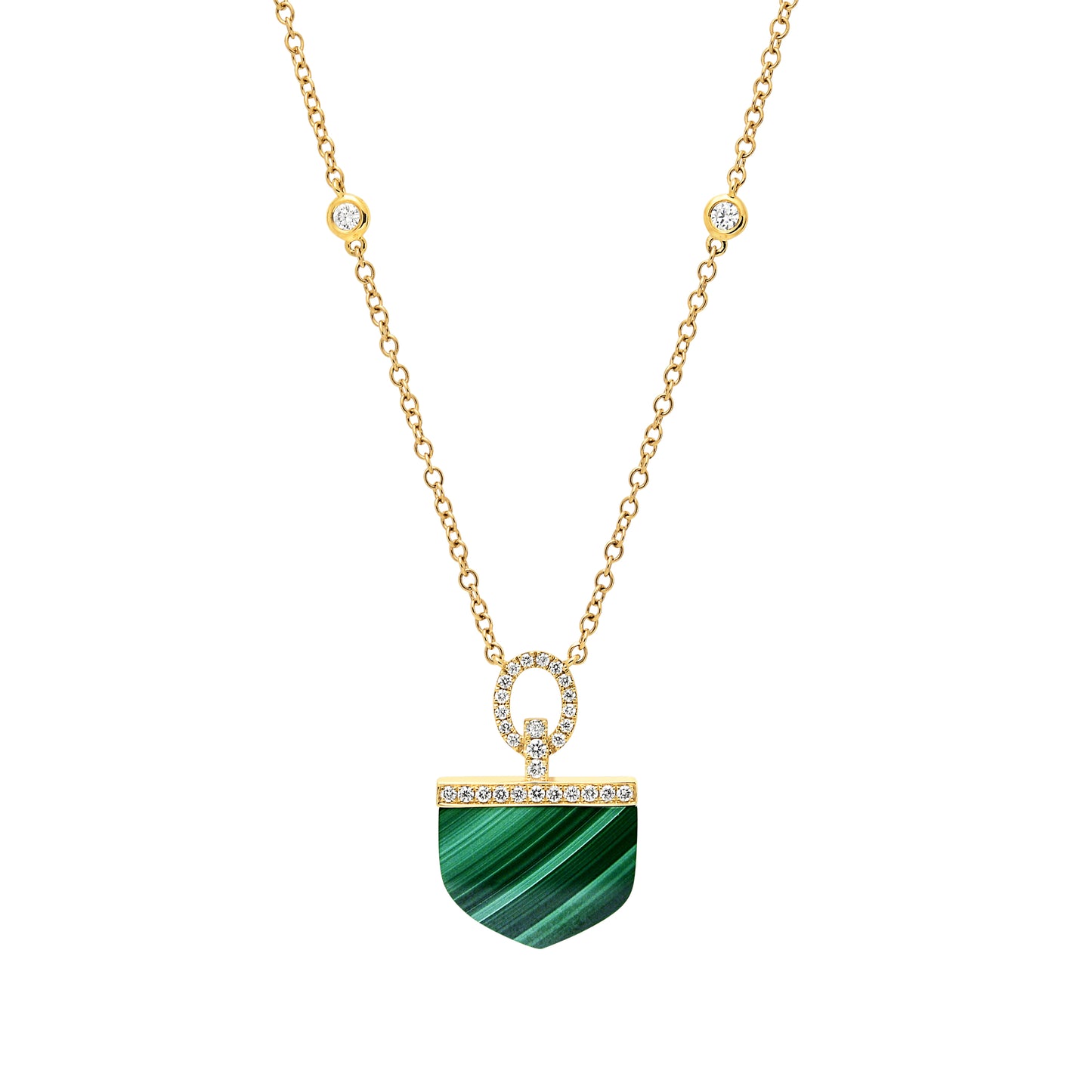 18ct Yellow Gold Malachite and Diamond Necklace