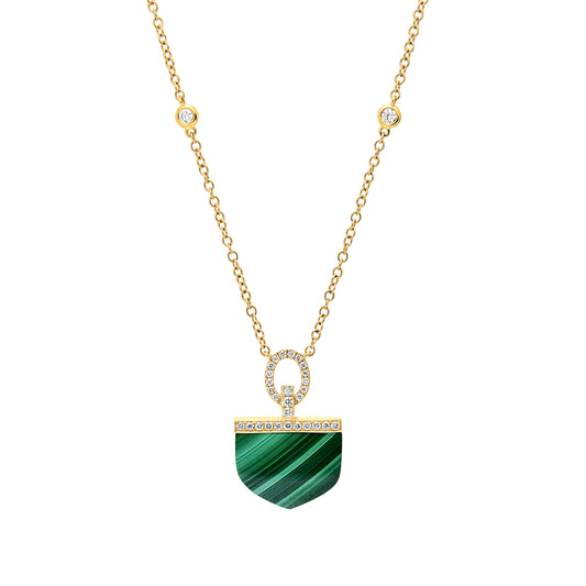 18ct Yellow Gold Malachite and Diamond Necklace