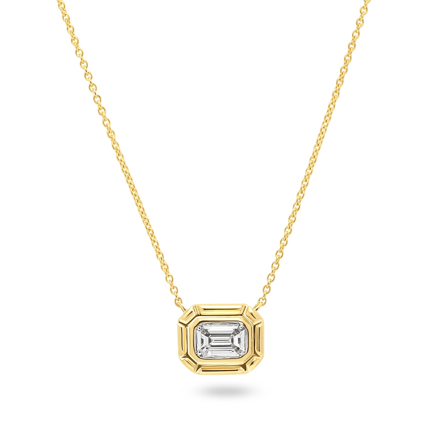 14ct Yellow Gold Necklace with Emerald Cut Diamond Pendant