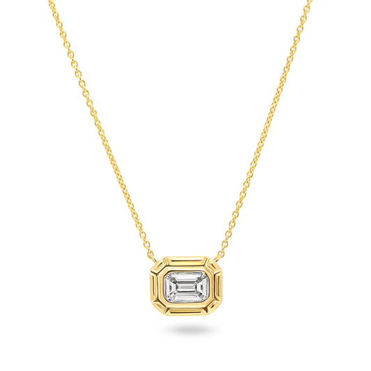14ct Yellow Gold Necklace with Emerald Cut Diamond Pendant