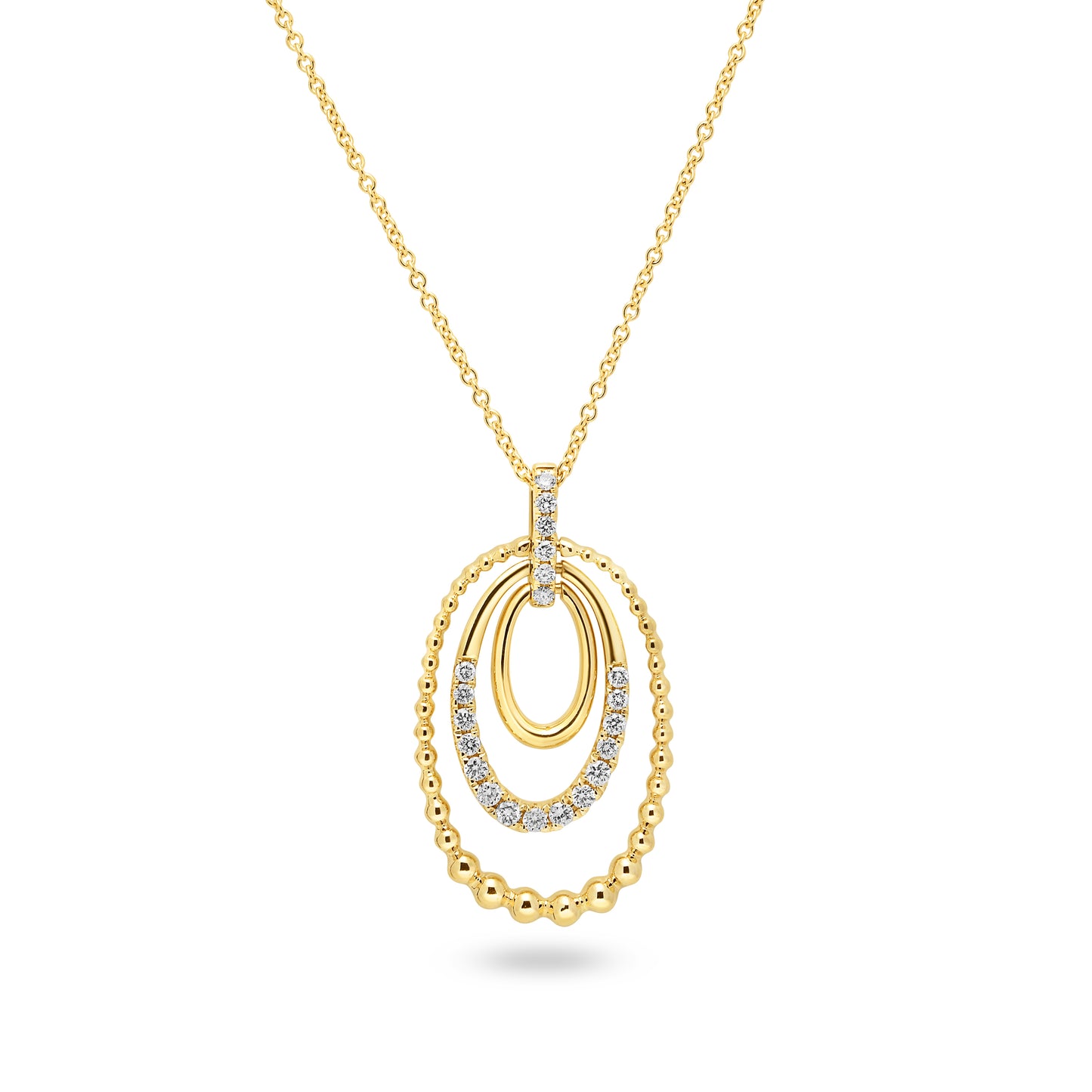 14ct Yellow Gold Concentric Oval Diamond Necklace