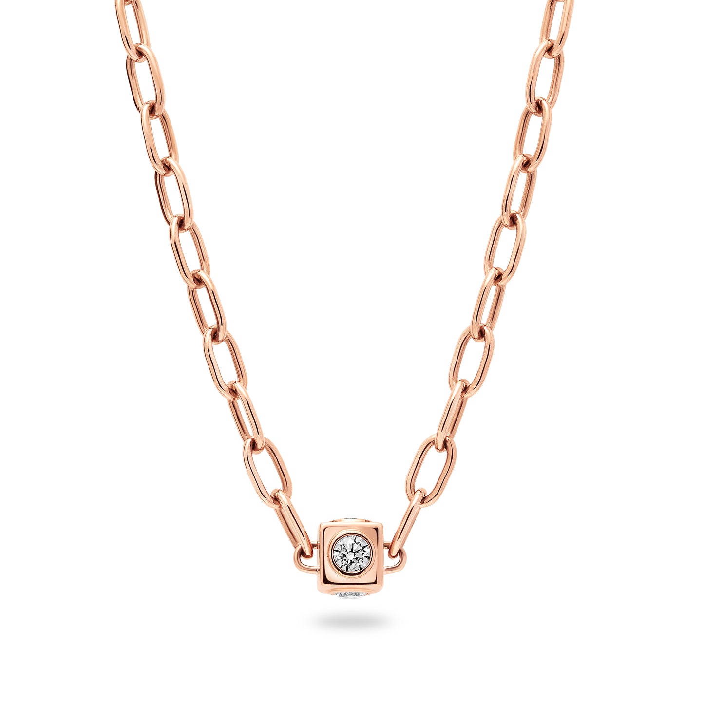 18ct Rose Gold Diamond Cube Paper Clip Necklace