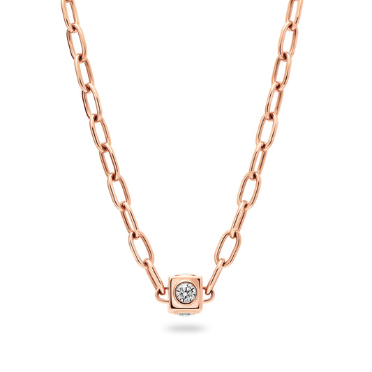 18ct Rose Gold Diamond Cube Paper Clip Necklace