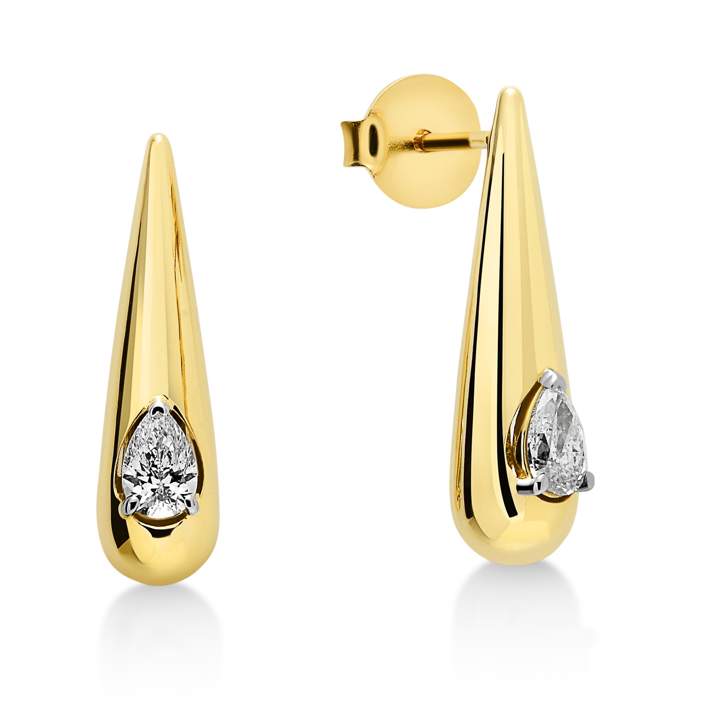 18ct Yellow Gold Pear Shaped Diamond Drop Studs
