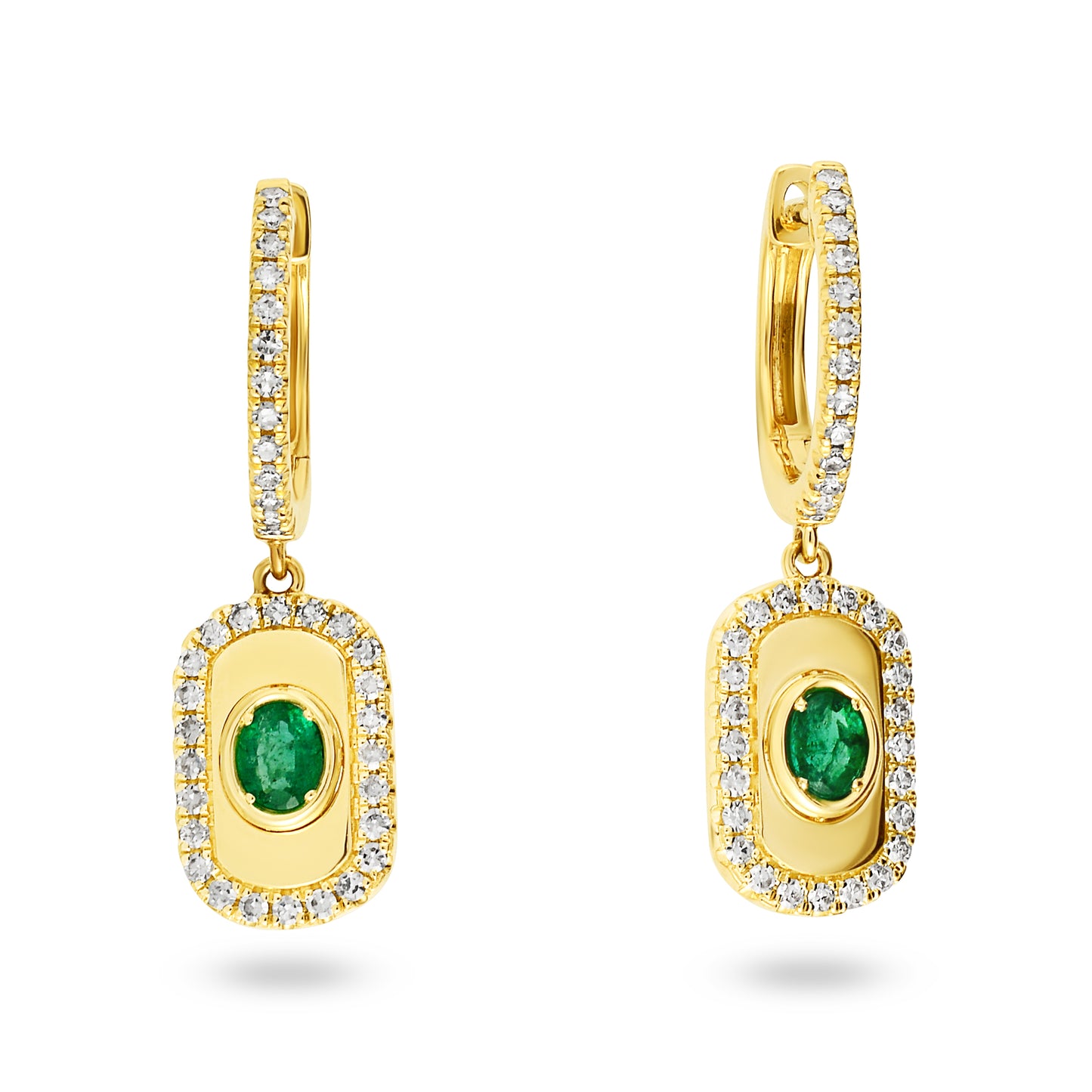 14ct Yellow Gold Diamond and Emerald Drop Earrings