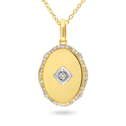 14ct Yellow and White Gold Oval Shaped Diamond Pendant