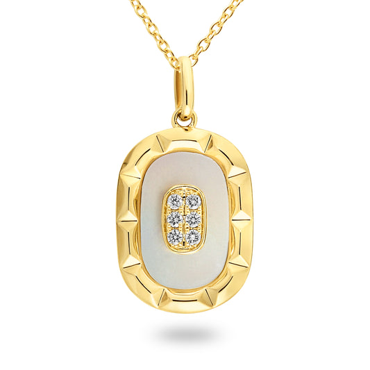 14ct Yellow Gold Oval Shaped Mother of Pearl and Diamond Pendant