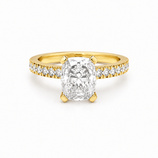 Yellow Gold Cushion Cut Diamond Engagement Ring