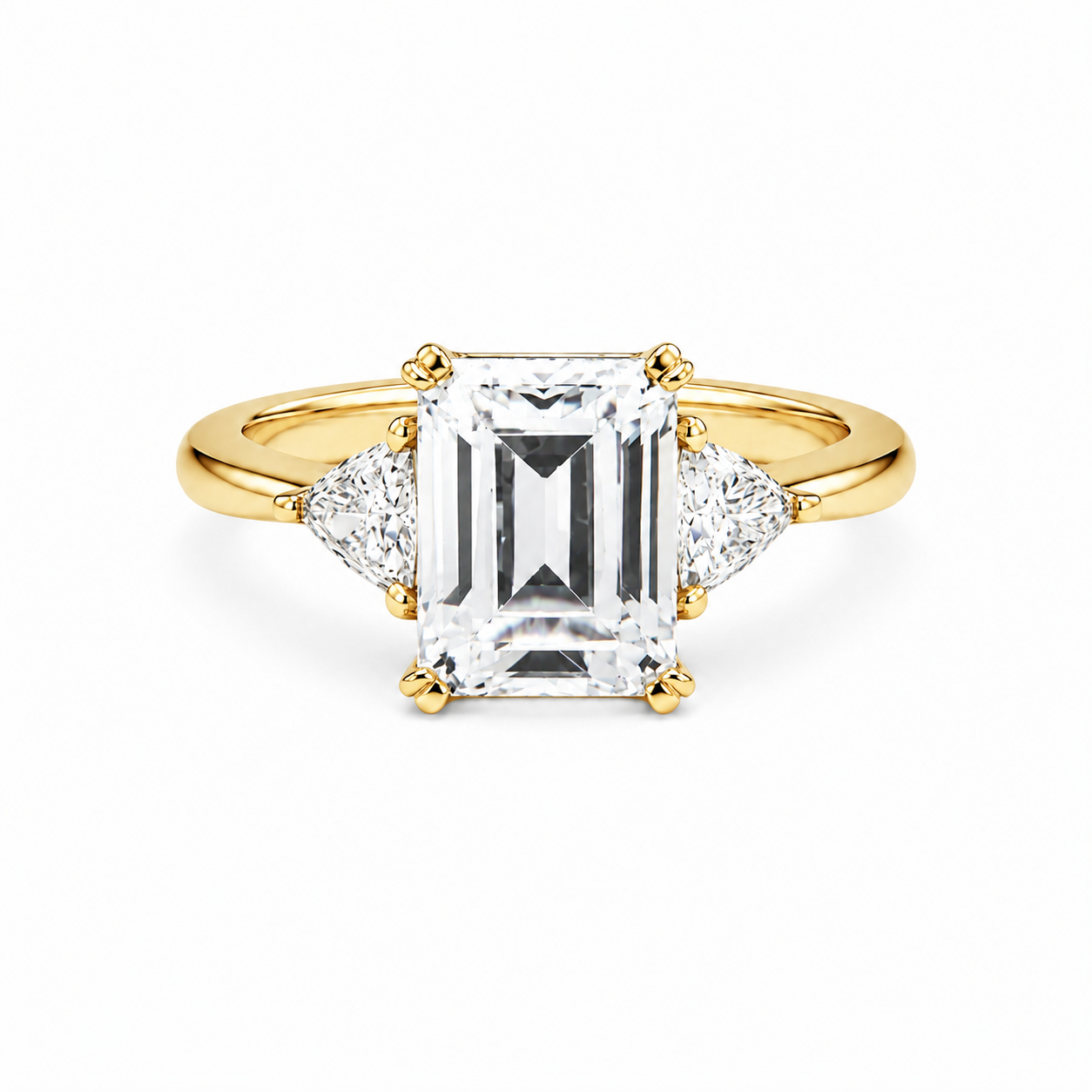 Yellow Gold Trilogy Emerald and Trillion Cut Diamond Engagement Ring