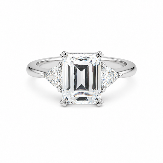 White Gold Trilogy Emerald and Trillion Cut Diamond Engagement Ring