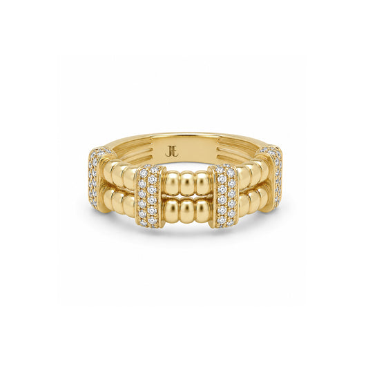 18ct Yellow Gold Double Band Diamond Granule Ring
