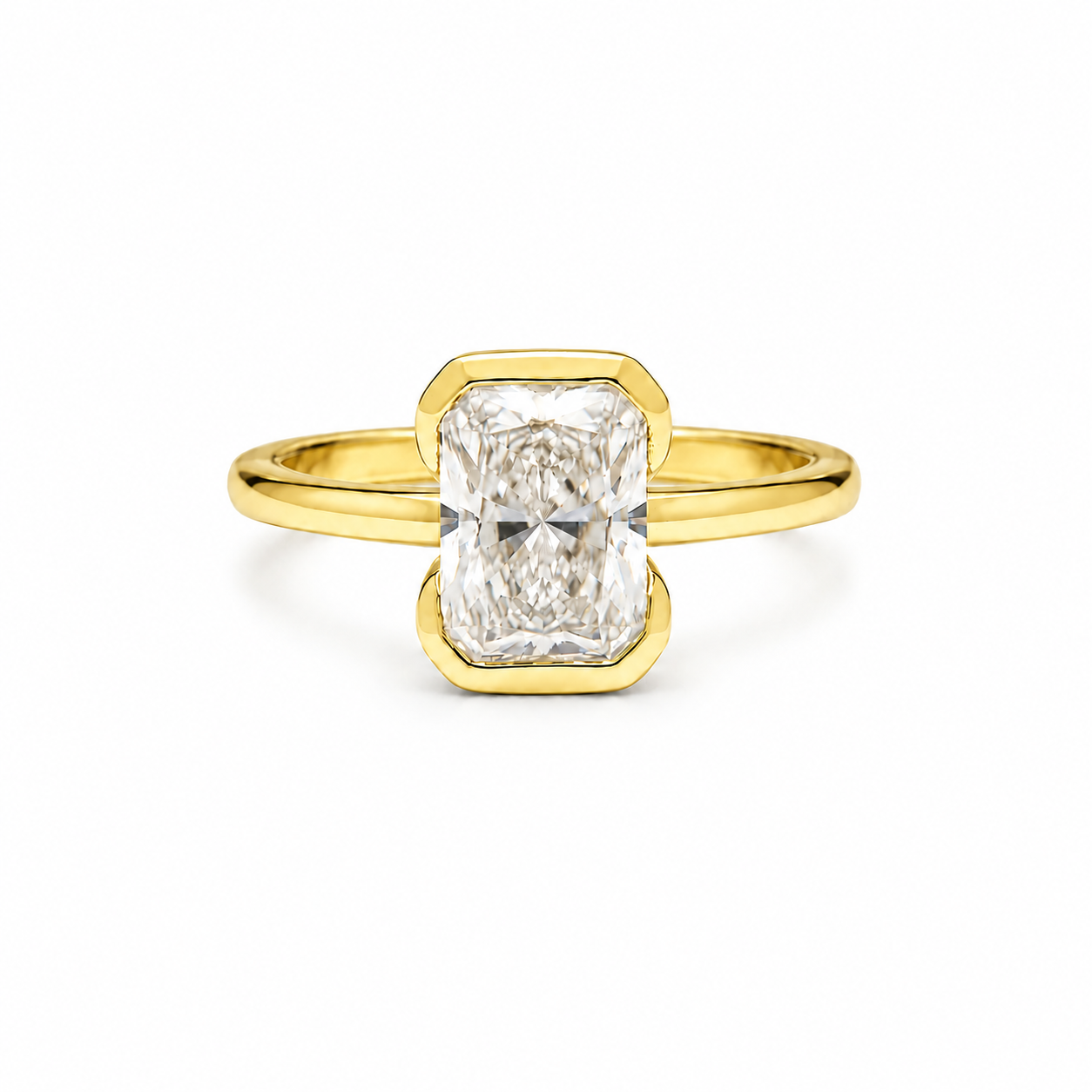 Yellow Gold Solitaire Radiant Cut Diamond End Set Engagement Ring
