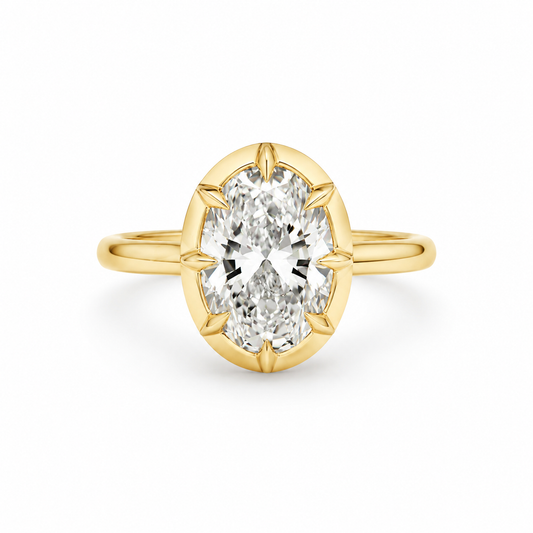 Yellow Gold Solitaire Oval Cut Diamond Georgian Style Engagement Ring