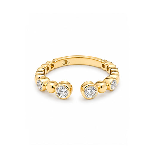 14ct Yellow Gold Split Round Diamond Granule Ring