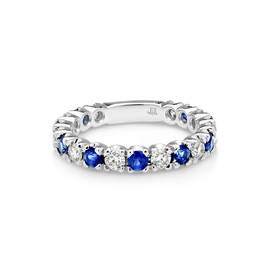 JE 18ct White Gold Alternating Diamond and Australian Sapphire Band