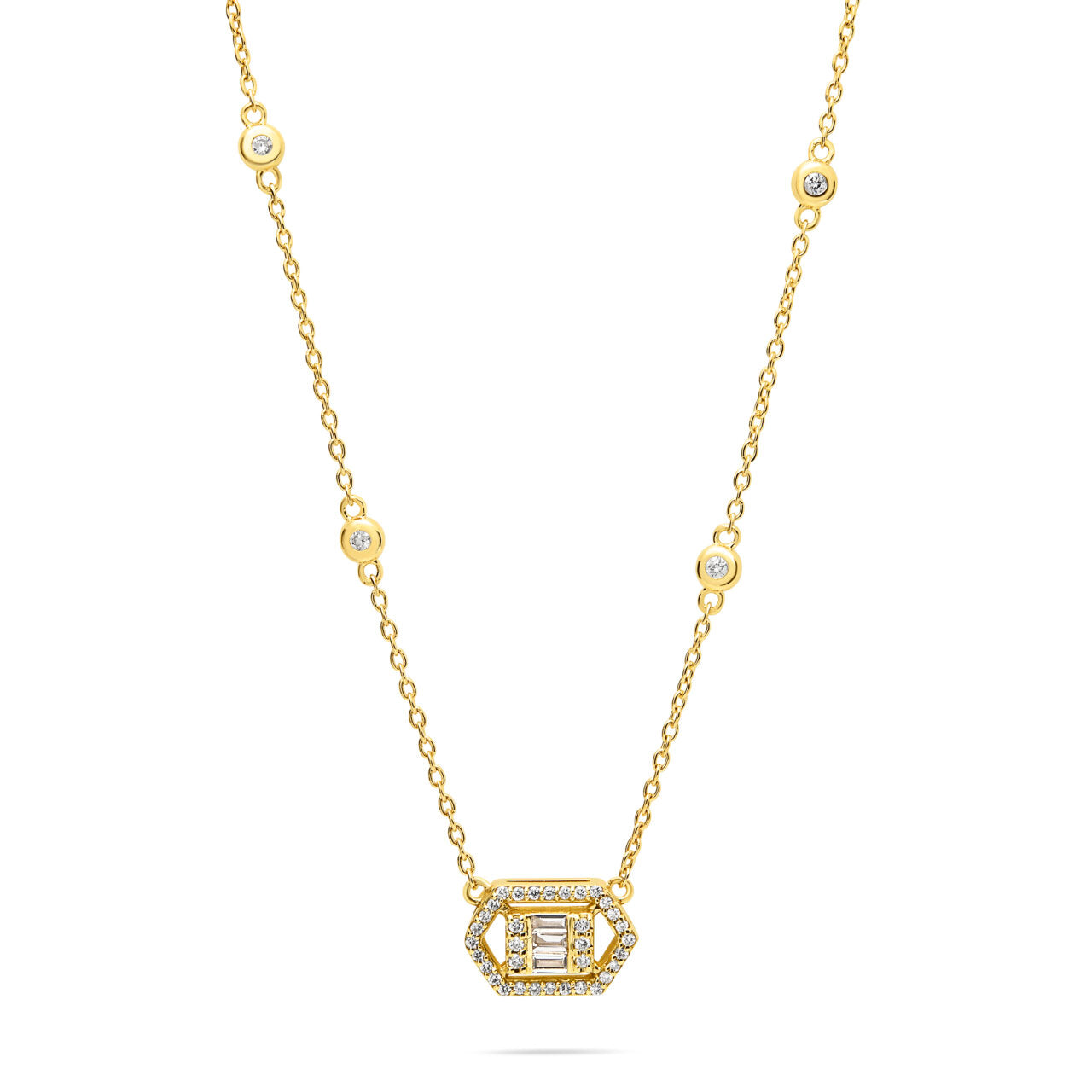 18ct Yellow Gold Baguette and Round Diamond Necklace – JEFF EINSTEIN ...