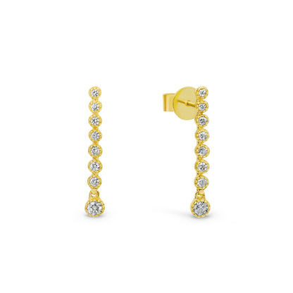 18ct Yellow Gold Diamond Line Drop Studs