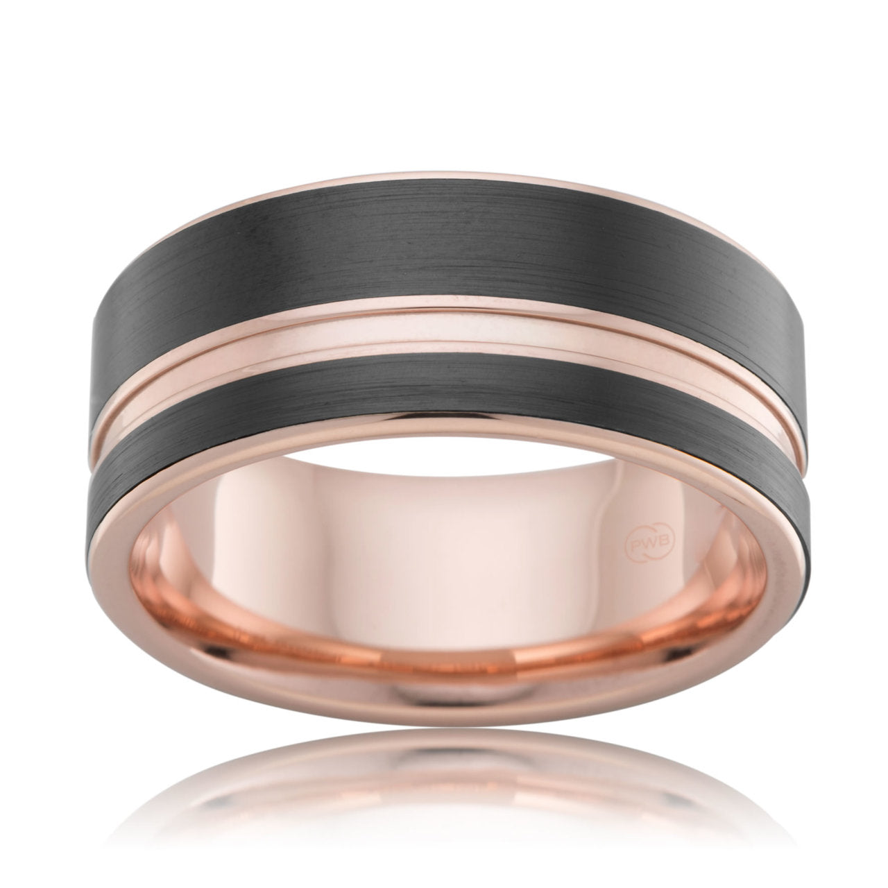 Gents Rose Gold and Zirconium Wedding Band