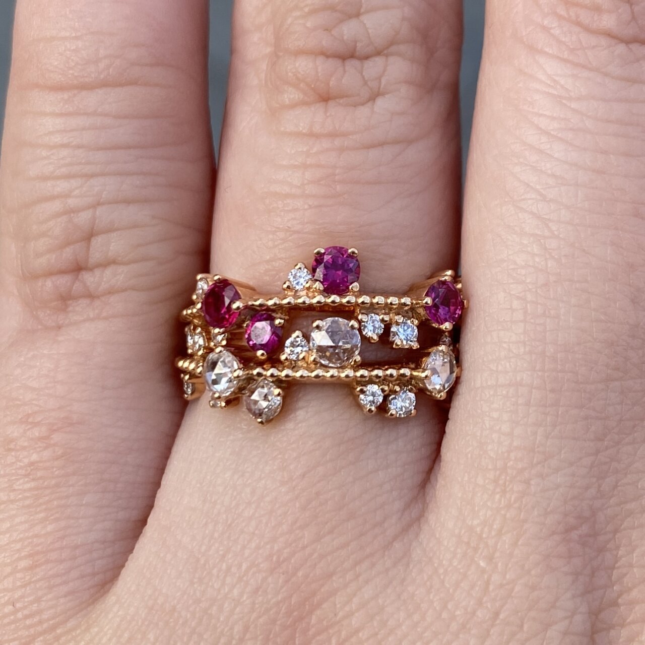 18ct Rose Gold Ruby and Diamond Twinkle Ring