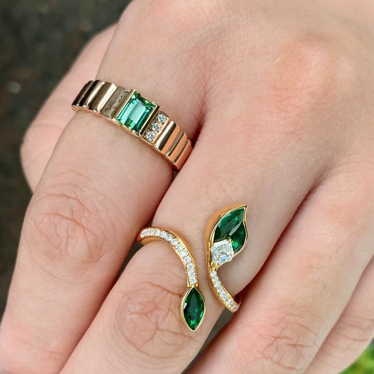 9ct Rose Gold Green Tourmaline and Diamond Ring